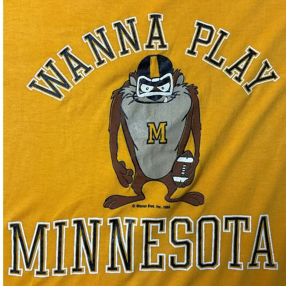 Vintage Wanna Play Minnesota Football Team Yellow Mens One Size T Shirt - Picture 3 of 6